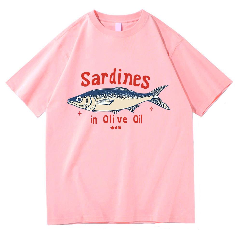 Aceite de oliva sardinas azul - rojo esta camiseta es divertida camiseta de mujer patrón de verano
