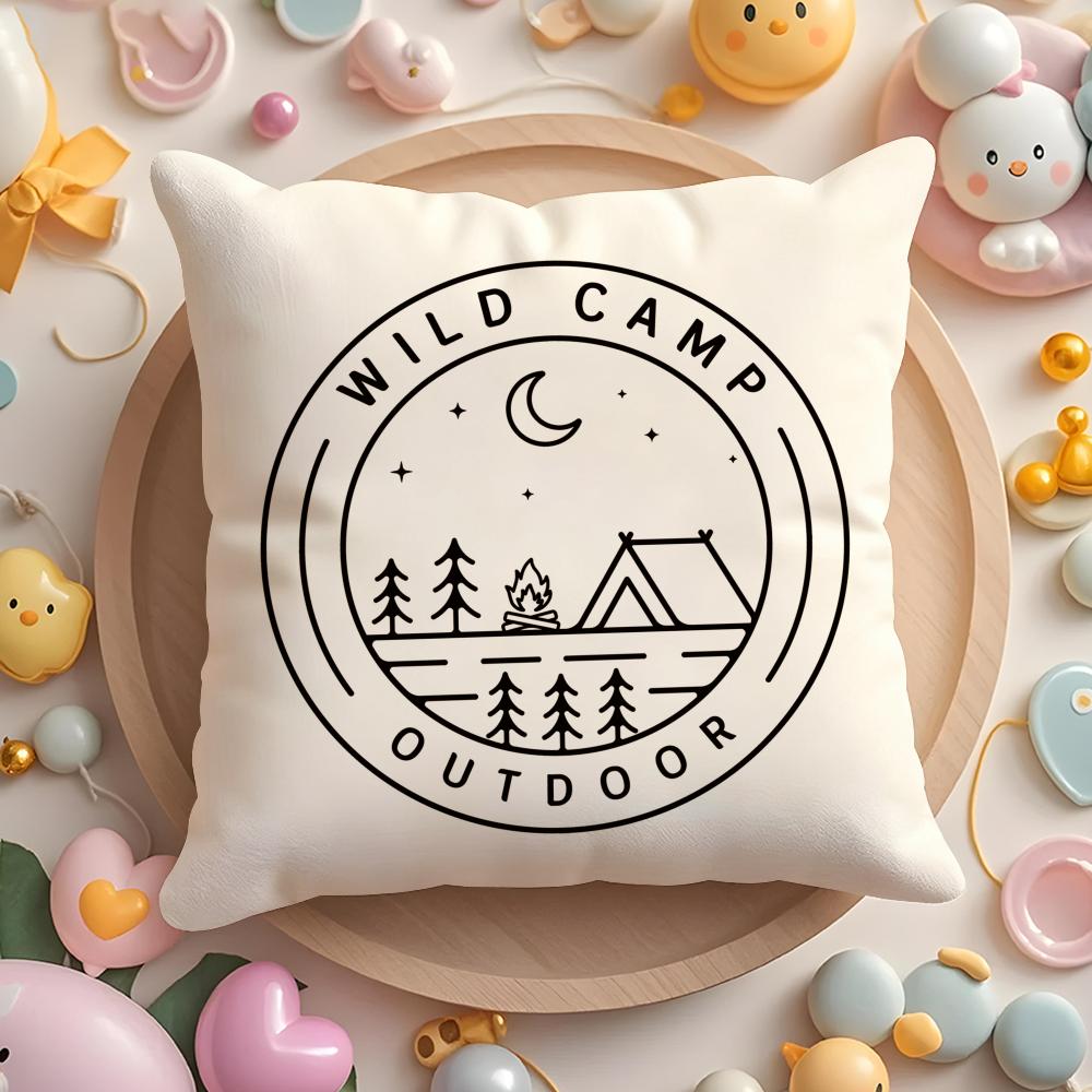 Camping Outdoor Logo Cushion Cover Plush Fabric Soft Double-Sided Printed Sofa Warm Winter Home Gift Pillow Case