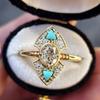 Handmade Retro Nepalese Enamel Gold Ring - Ethnic Style Jewelry