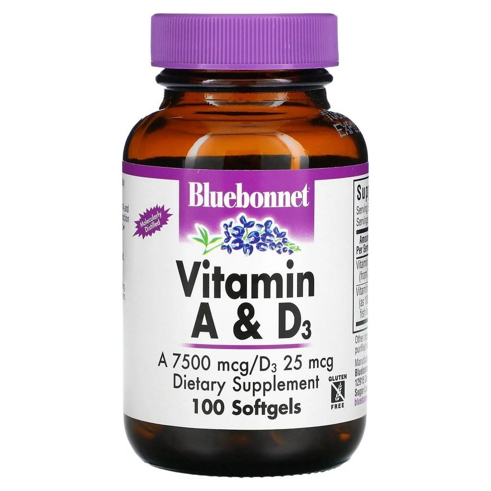 Bluebonnet Vitamin A 25,000 IU & D3 1,000 IU Softgels Sugar-Free Gluten-Free 1 pcs 100 Tablets