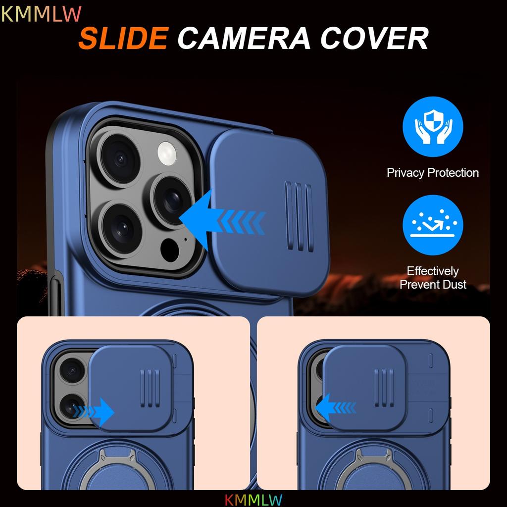 Armor Magnetic Case For 17 16 15 14 13 Pro Max Plus Camera Protect Ring Holder Cover