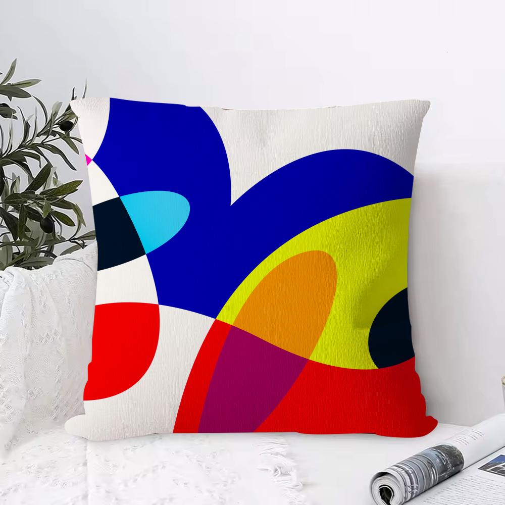 Abstract Curve Contrasting Colors Cushion Cover Anti-dustmite Pillowcase Invisible Zipper Silky Short Plush Sofa Cushion Cover