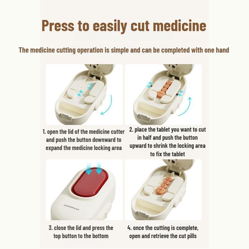 2-in-1 Portable Pill Cutter – Adjustable 1/2 & 1/4 Tablet Splitter with Sharp Blade for Small Pills, Travel & Home Use Pill Box