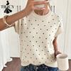 Women's Fashion Casual Spring Fall Polka Dot Print Short Sleeve O-Neck Sweaters