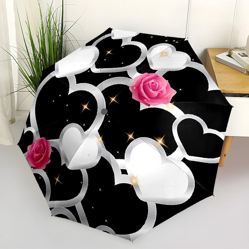 1pc Heart Rose Decorative Automatic Open/Close Umbrella, Formal Events - Ideal Gift for Family or Friends, Outdoor Accessory yy251211224