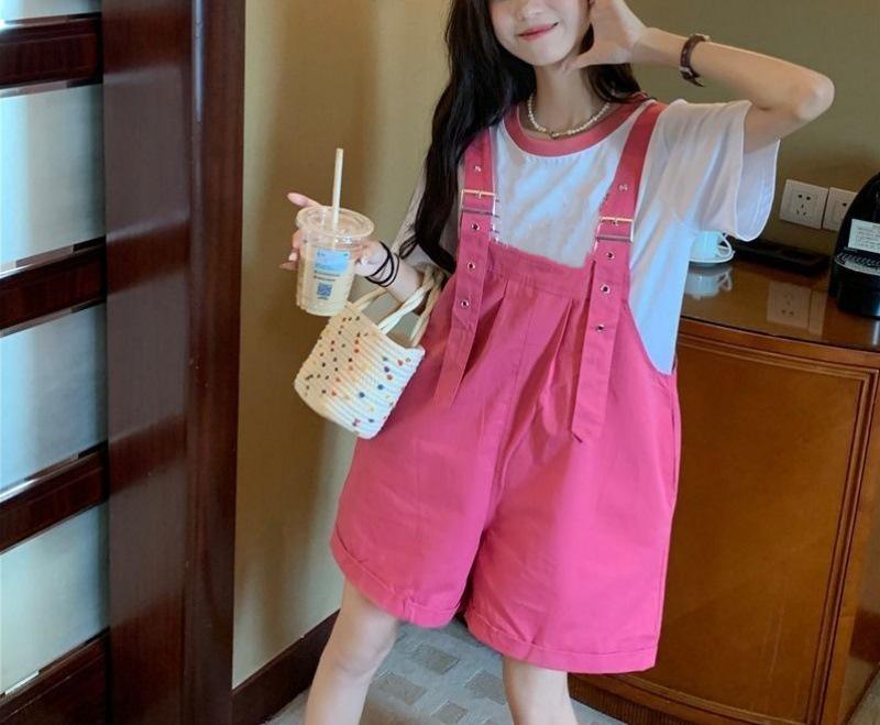 Green Plus Size Petite Cotton Workwear Overalls Shorts for Women - Summer High Waist, Loose Wide-Leg Style 