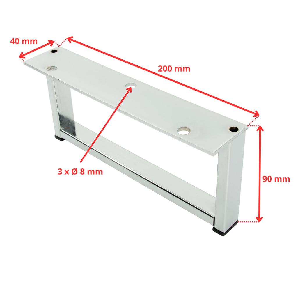 Set of 4 metal furniture legs, silver chrome frame, 20 x 9 cm