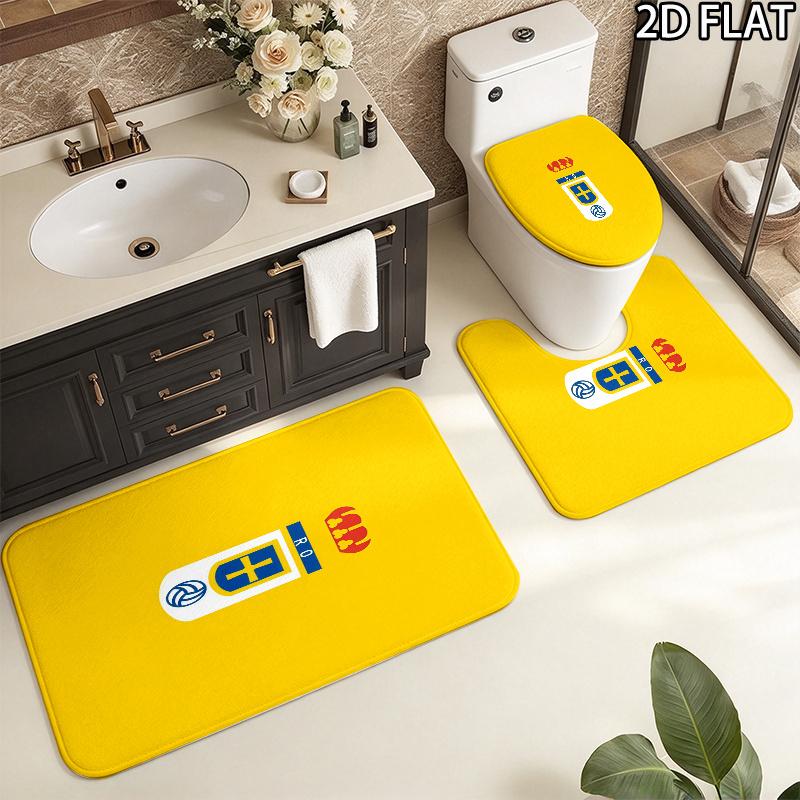 3pcs Real Oviedo Pattern Flannel Nonslip Absorbent Washable Decorative Bathroom Home Toilet Seat Cover Mat