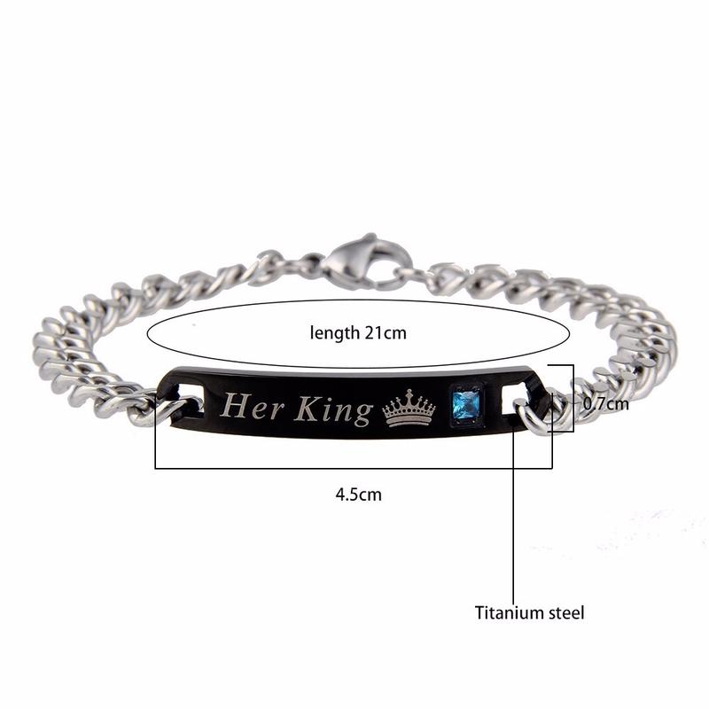 "Fashion "His Queen"Her King "Stainless Steel Couple Bracelets His and Hers Matching Bracelets Gifts