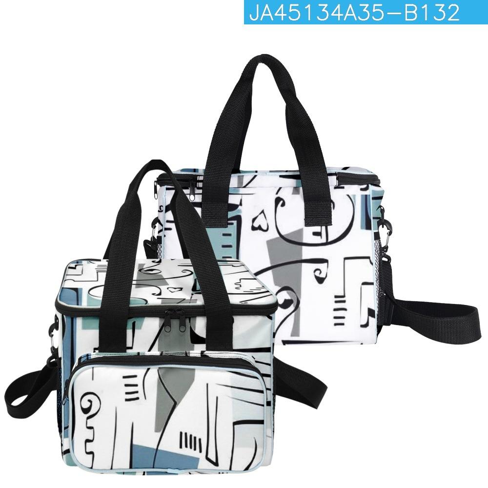 Hip Hop Popular Trendy Novelty Strange Lines 3D Printed Larger Crossbody Lunch Bag Thermal Insulation Food Handbags Ice Bags