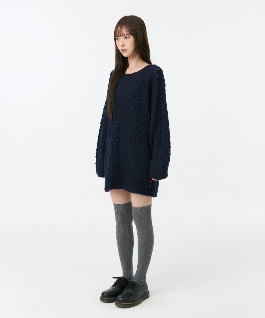 OHESHIO Nubby Textured Half Knit, Navy