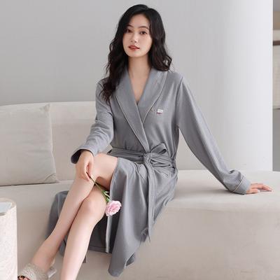 Nightgown Women'S Spring And Autumn Cotton Bathrobe Long-Sleeved Women'S Loose Large Size Medium And Long Dressing Gown Bathrobe