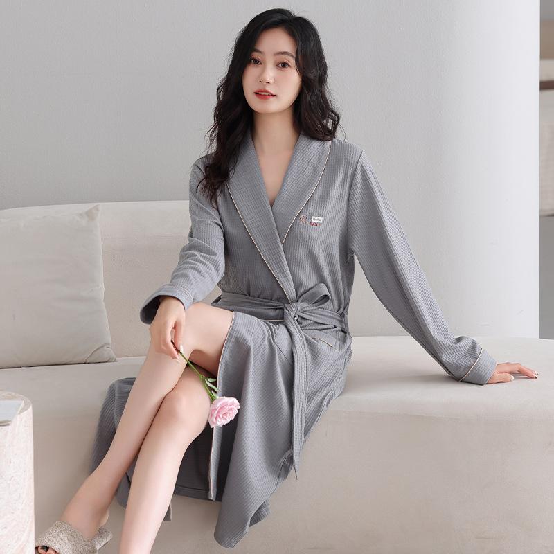 Couple Nightgown Women'S Spring And Autumn Pure Cotton Long-Sleeved Bathrobe Red Men'S Pajamas Couple Outfit