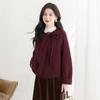 Women's Short 100% Wool Round Neck Double-Faced Coat with Tie-Waist
