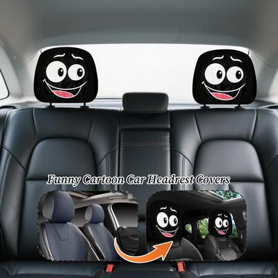 2pcs Car Headrest Cover Funny Expression Design Breathable Cartoon Interior Seat Headrest Cover SUV Auto For Vehicles Halloween