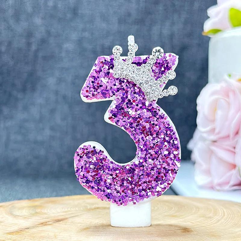 Purple Crown Birthday Candles Number 0 To 9 Princess Cake Decoration Candles Anniversary Party Decorations 0123456789