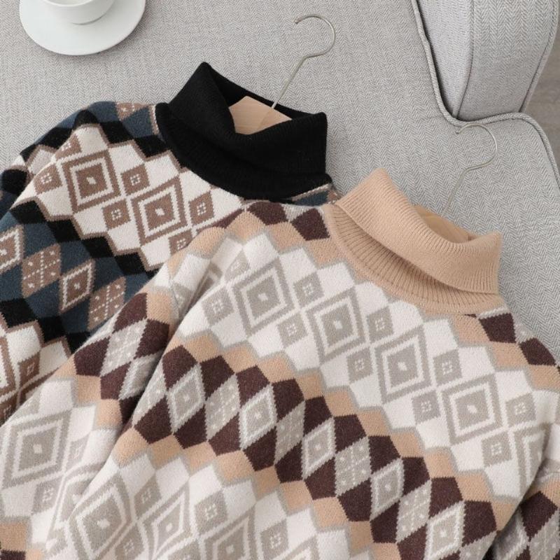 Svetr s vysokým límečkem Dámské Podzim a Zima 2022 Western Vintage Port Volný Dlouhý rukáv Běžný Pletený Svetr Žena
