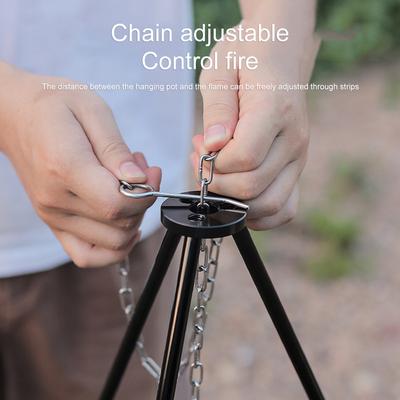 Triangle Support Aluminum Alloy Outdoor Cooking Tripod Stainless Steel Chain Cooking Pot Frame Tool Picnic Cooking Equipment