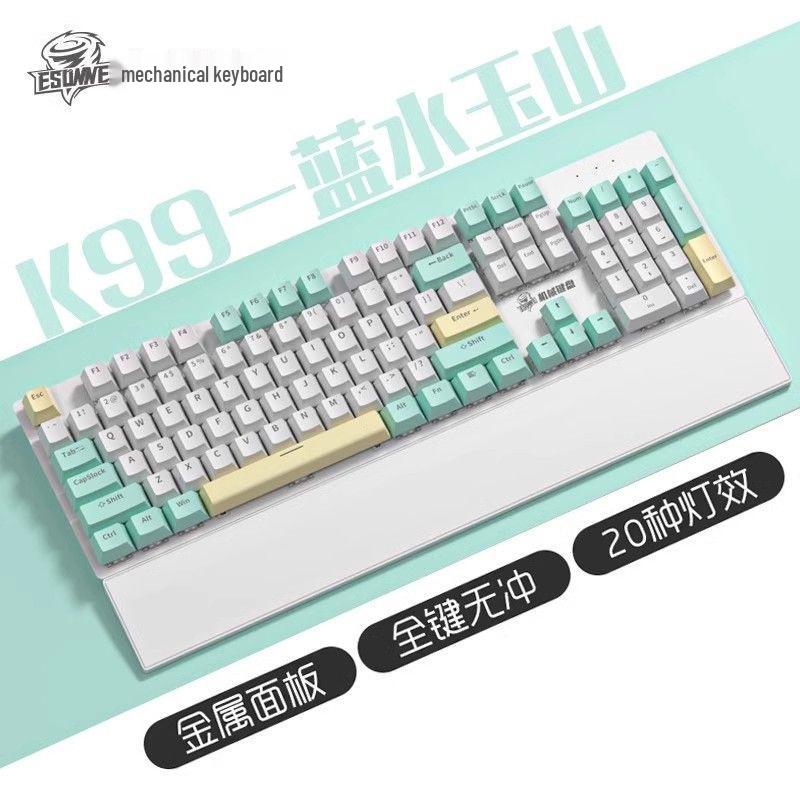 K99 Mechanical Gaming Keyboard, Hot-Swappable, Wired, Blue Switch, 104 Keys, for Laptop and Office e-Sports.