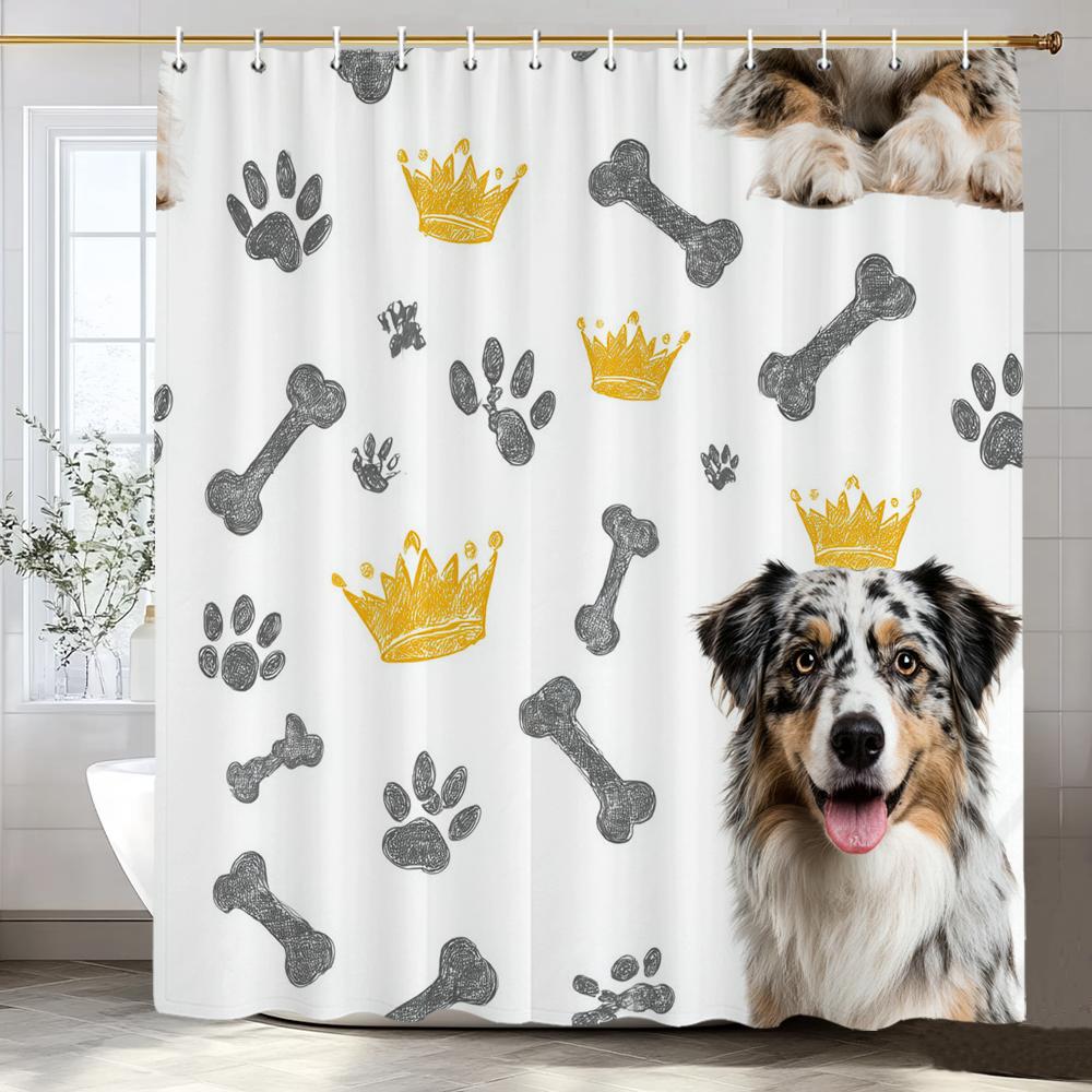 Cartoon Cute Dog Animal Pattern Shower Curtain, Flowers and Plants Bathroom Decorative Shower Curtain,Home Curtain with Hooks 90x180cm-35x70in