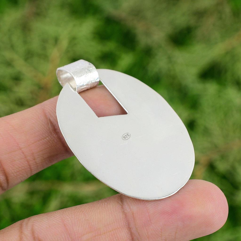 Octagon Prehnite Rough Stone Handmade Wedding Pendant Jewelry Sterling Silver