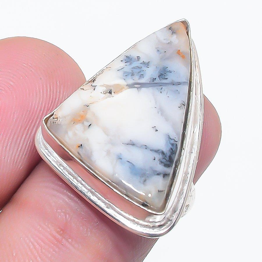Natural Dendrite Opal 925 Sterling Silver Jewelry Ring Size Adjustable s0K27