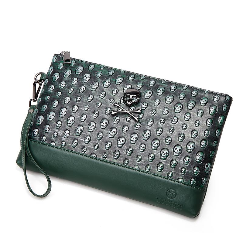 

Брендовый дизайн, мужская сумка с тиснением в виде черепа, на запястье, роскошные клатчи в стиле панк для женщин, лето 2024, летняя Хэллоуин, готическая сумка со скелетом под мышками зелёный