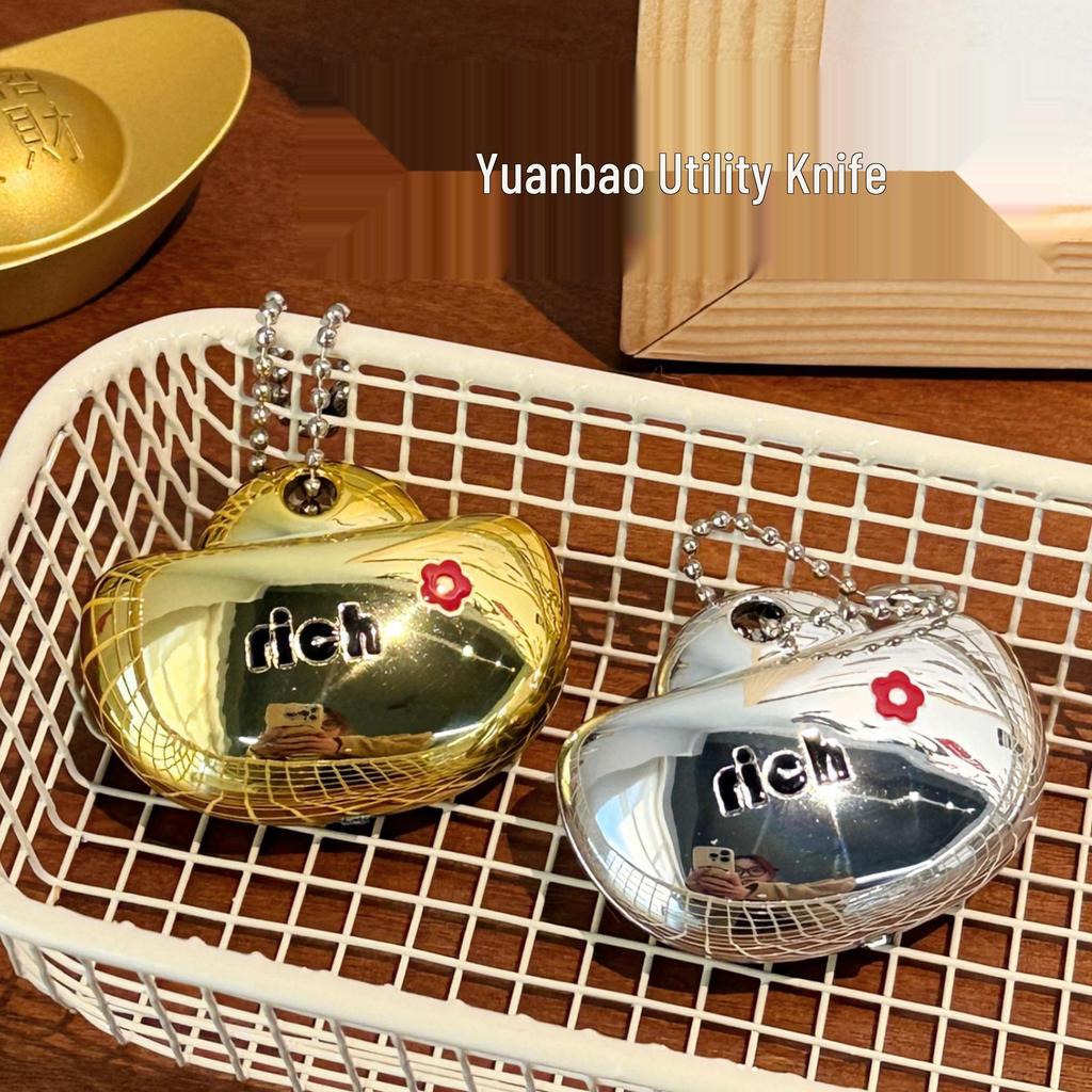 Portable Mini Keychain Knife for Safe Package Opening - Gold & Silver Ingot Design