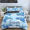Bule Dolphin Whale King Queen Duvet Cover Underwater World Bedding Set Cartoon Sea Animal Comforter Cover Polyester Quilt Cover