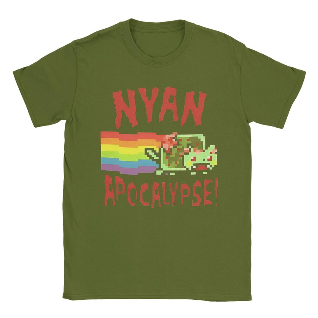 Men's Nyan-Cats Apocalypse Game T Shirts Funny Internet Meme Pure Cotton merch Novelty Short Sleeve Round Neck Tee Shirt T-Shirt