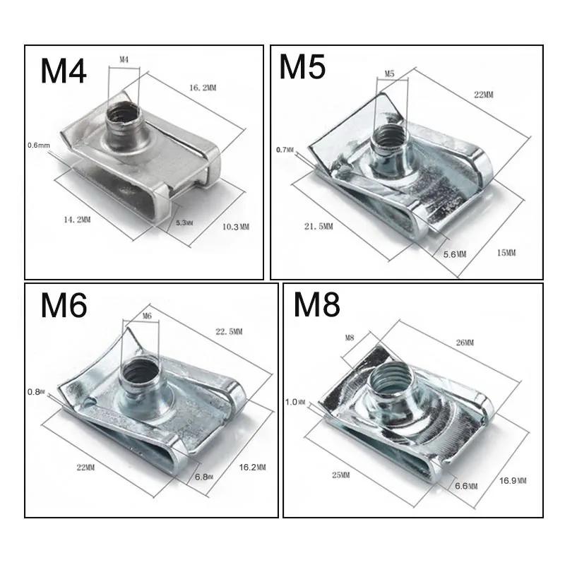 10pcs Stainless Steel U Type Clips Plate Leaf Spring Nut M6 M5 M4 M8 8mm 5mm 6mm 4mm Reed Nuts for Car Motorcycle Scooter ATV