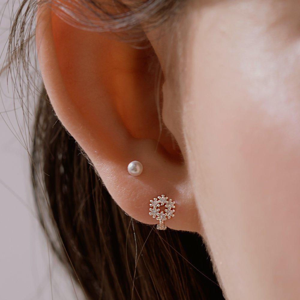 925 Silver Oat One-Touch Ring Earrings W