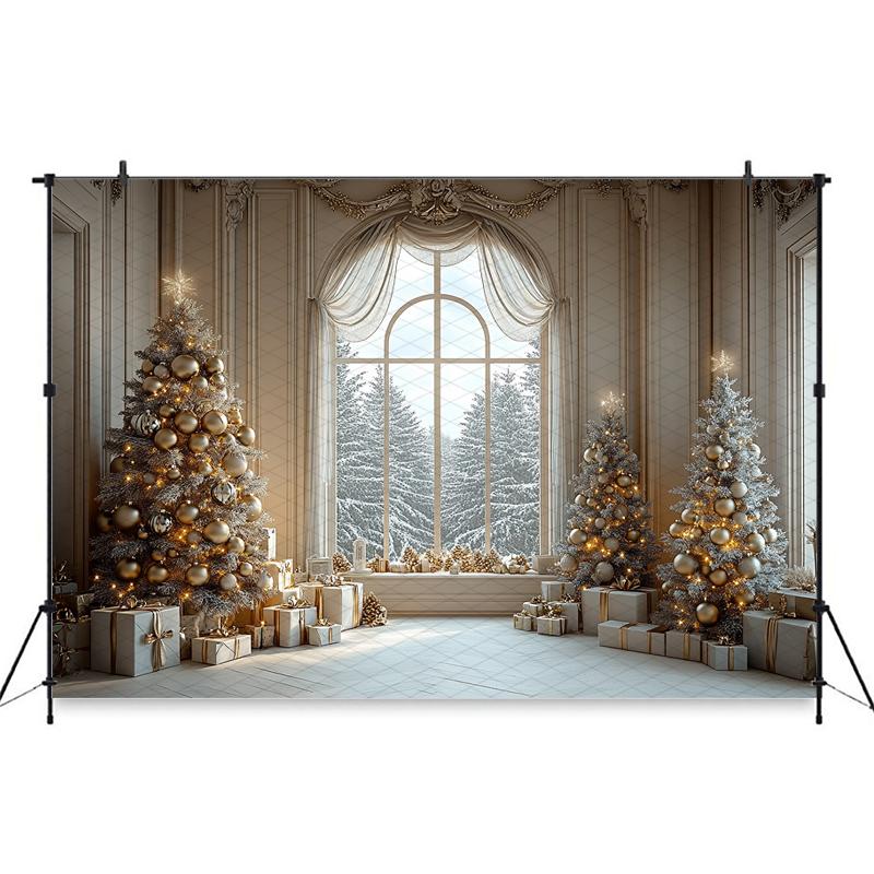 Mocsicka Christmas Background Photography Xmas Tree Winter Snow Home Window Gifts Decoration Baby Shooting Backdrop Photo Studio