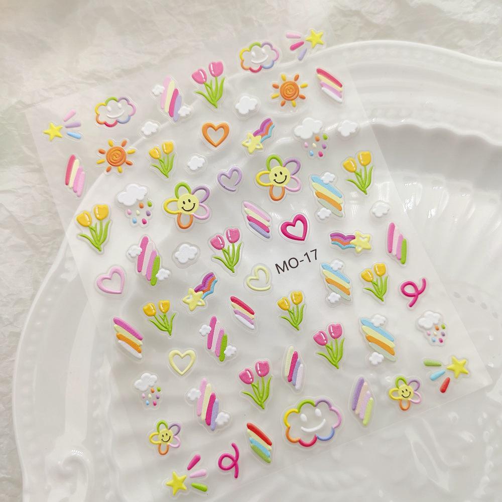 Floral & Cartoon Nail Art Stickers: Flowers, Daisy, Tulips, Rabbit, Love, Butterfly Decals
