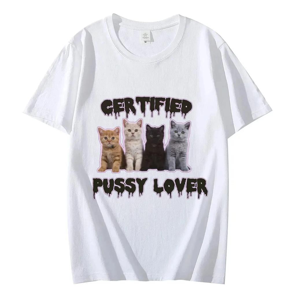 T Shirt Men Mens Clothing T Shirt Homme Mens T Shirt  New in Top & Tees Tee Shirt Funny CerTified Pussy Lover Meme Cat Graphic