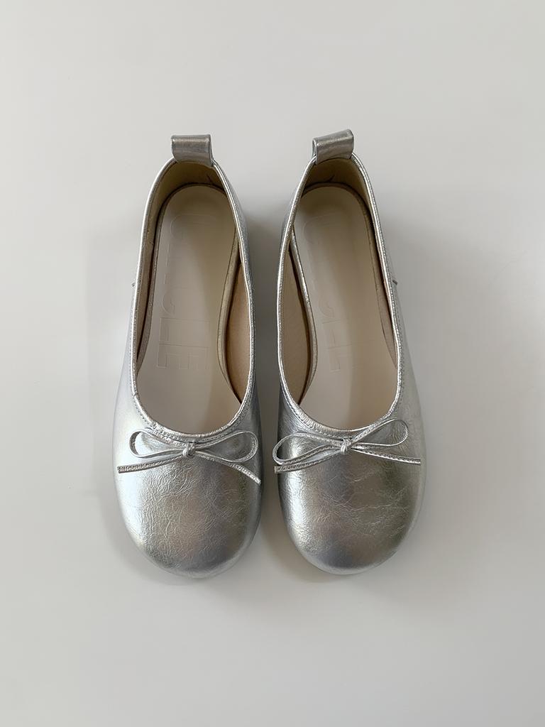 Circle Pebble Ballerina Flat Shoes (Silver)