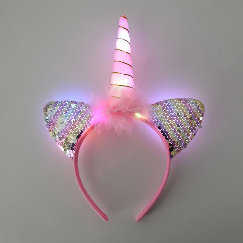 LED Lys Enhjørning Pannebånd Barn Jente Bursdag Tegneserie Hodeplagg Hårtilbehør Regnbue Enhjørning Temafest Dekorasjonsrekvisitter