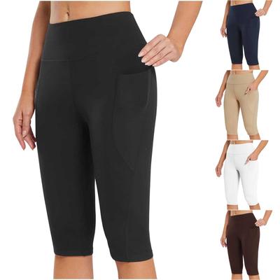 Pantaloni Capri da Yoga da Donna a Colore Unito con Tasche Estate 2025