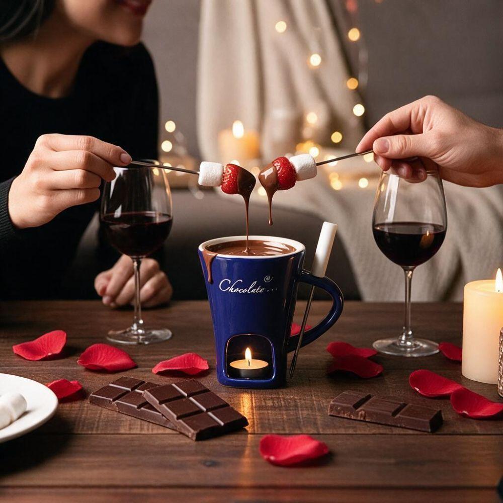 With Fork Tea Light Chocolate Melting Cup Ceramic Cheese Melting Pot Marshmallow