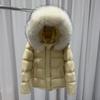 Womens Short Puffer Jacket With Large Raccoon Fur Collar Hooded 90% White Duck Down Winter Coat Small Stature