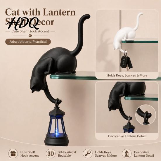 Ornamenti Creativi per l'Ingresso Gatto Appeso Stampato 3D con Lanterna Decorazione per Scaffale Carino Gatto Che Sbircia Tavolo Decorazione da Tavolo Fatta a Mano Statua da Bordo Gancio