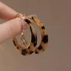 Orecchini a Cerchio con Ciondolo Rotondo Stampa Leopardo Argento - Stile Retrò Hong Kong per Donna