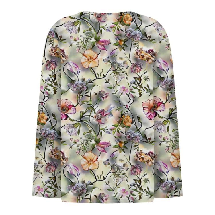 Damen T-Shirt mit Blumenmuster V-Ausschnitt Langarm Reguläres Oberteil Basic T-Shirt Alltags-Wochenend-Mode Knopf