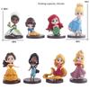 8pcs Cute Q Version  Princess GK Model Kids Charm Toy Gifts The Little Mermaid Long Hair Princess Collectible Cartoon Doll