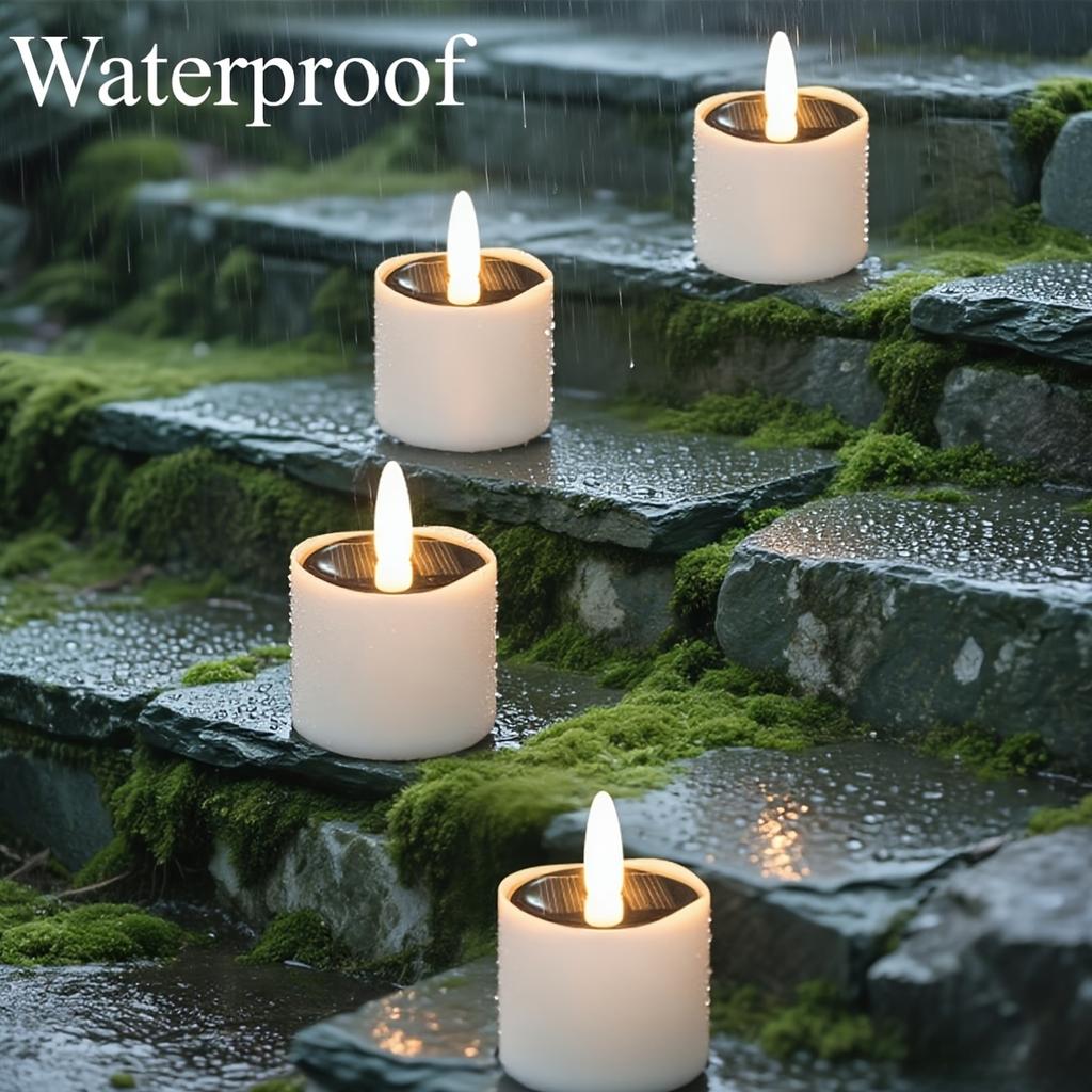 12 Solar-powered Tea Lamps Outdoor Flickering Flameless LED Candles Suitable for Lanterns Gardens Camping and Home Decoration