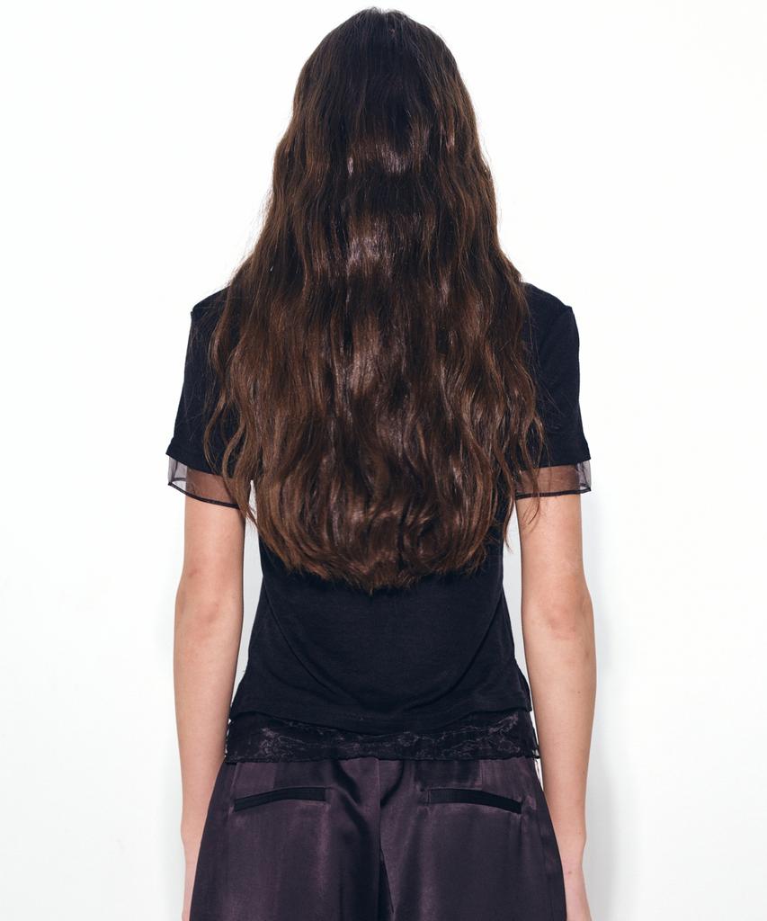 Nigaennikol Nicole Sheer Layered Logo Top_Black