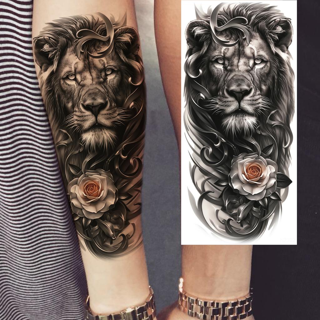 1 Sheet Bravery Tiger Temporary Tattoos For Men Adults Women Waterproof Fake Tattoo Sticker Disposable Washable Tatoo Decoration