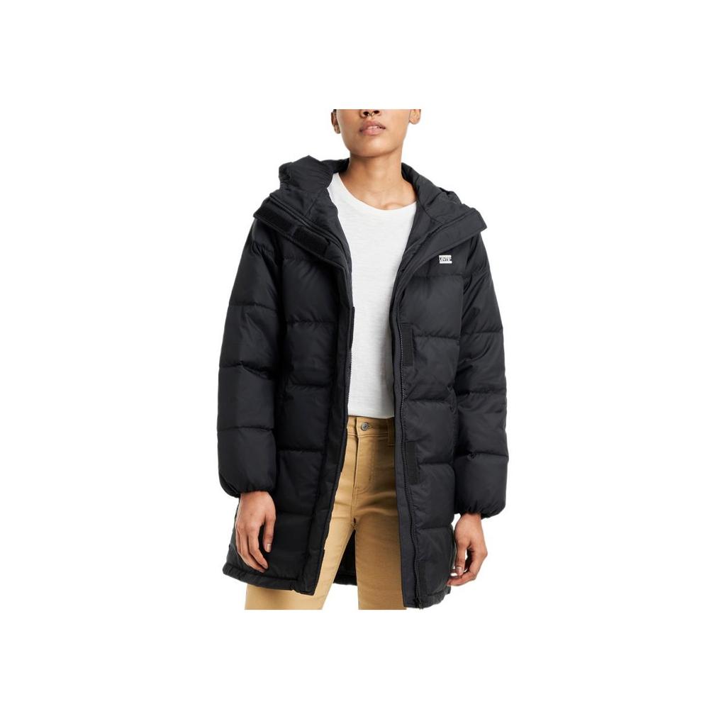 Levis FW22 Solid Color Mid-Length Hooded Long Sleeve Down Jacket Unisex Outerwear Black A3287-0000