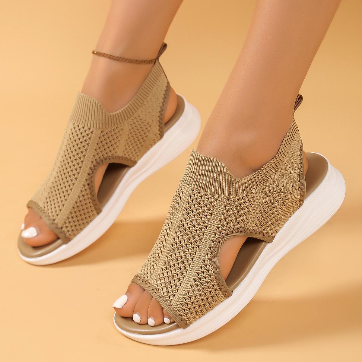 

Новые сетчатые легкие повседневные спортивные женские туфли на плоской подошве, модные, из летучей ткани, студенческие сандалии-рыбки для женщин 42 хаки