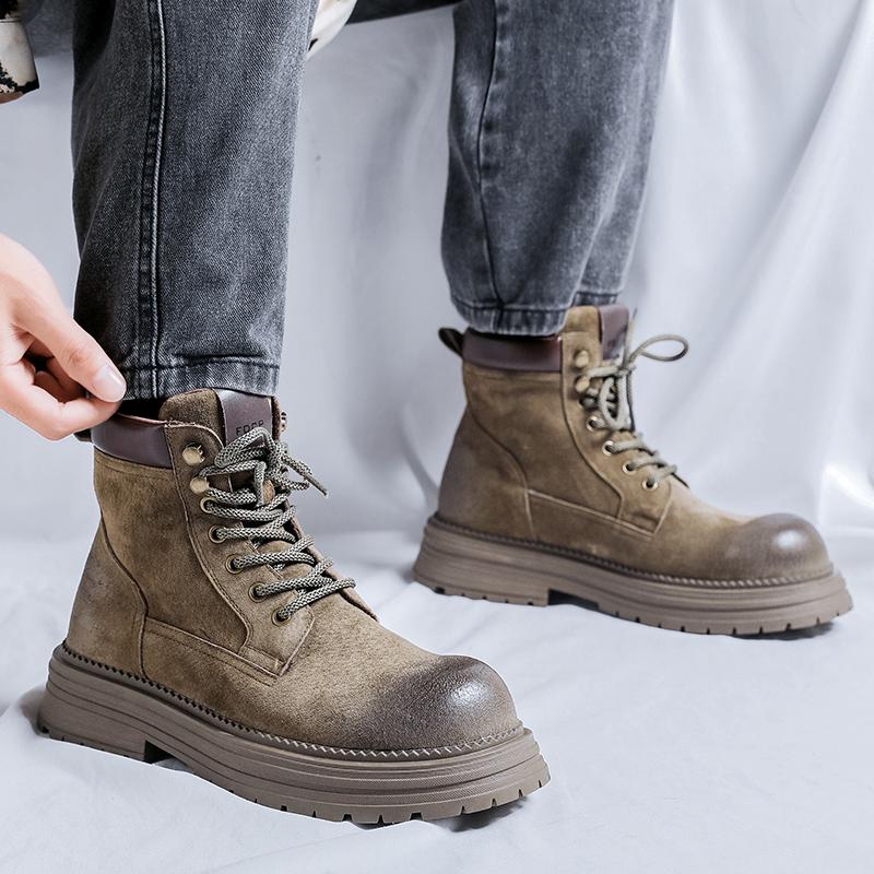 Ботинки мужские на шнуровке высокие ботинки мужские из коровьей замши кожаные зимние — фото 6